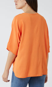 Orange V-Neck Tie Hem Top