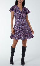 Load image into Gallery viewer, Lilac Leopard Floral Wrap Ruffle Mini Dress