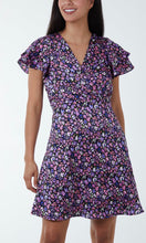 Load image into Gallery viewer, Lilac Leopard Floral Wrap Ruffle Mini Dress