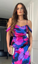 Load image into Gallery viewer, Camila Purple Abstract Wrap Over Midi Dress