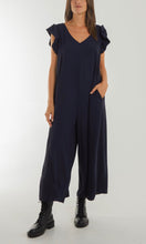 Load image into Gallery viewer, Navy Ruffle Sleeve Wide Leg Jumpsuit