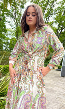 Load image into Gallery viewer, Odette Peach &amp; Green Paisley Print Tie Front Shirt Dress