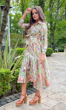 Load image into Gallery viewer, Odette Peach &amp; Green Paisley Print Tie Front Shirt Dress