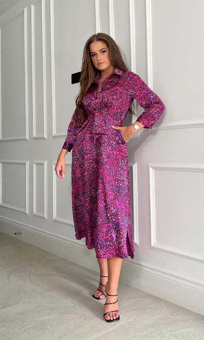 Isabella Purple Animal Tie Front Shirt Dress
