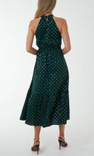 Load image into Gallery viewer, Green Metallic Spot Halter Neck Dress
