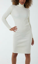 Load image into Gallery viewer, Cream Ribbed Bodycon Jumper Dress