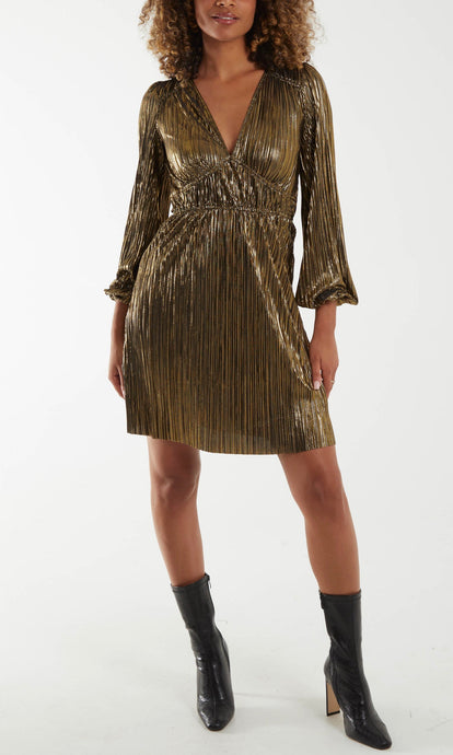 Gold Plisse Mini Dress