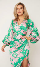 Load image into Gallery viewer, Elsa Pink &amp; Green Floral Long Sleeve Wrap Asymmetric Dress