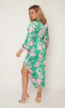 Load image into Gallery viewer, Elsa Pink &amp; Green Floral Long Sleeve Wrap Asymmetric Dress