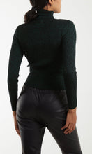 Load image into Gallery viewer, Roll Neck Green Glitter Round Neck Knitted Top