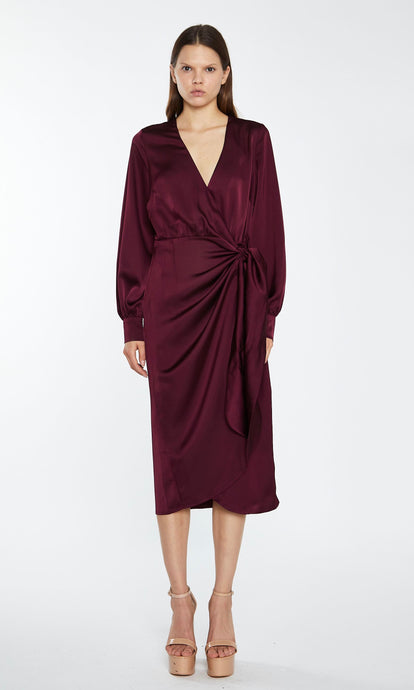 Burgundy Sateen Wrap Dress