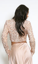 Load image into Gallery viewer, Gold High Neck Sequin Crop Top