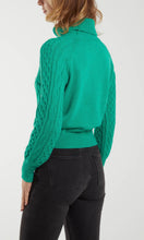 Load image into Gallery viewer, GREEN CABLE KNIT ROLL NECK JUMPER