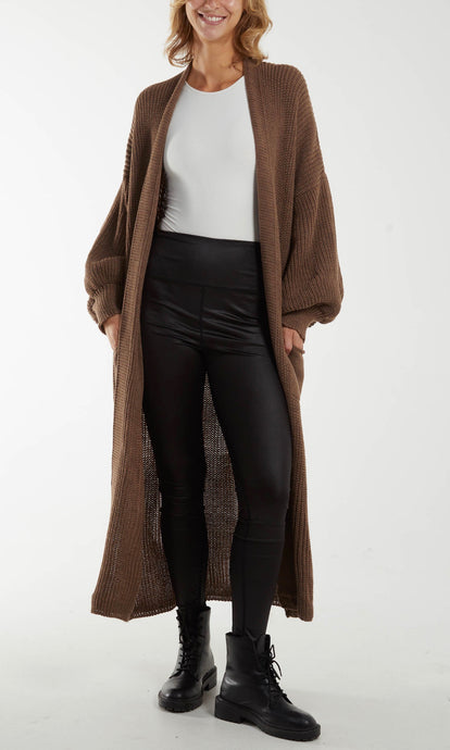 TOFFEE BROWN CHUNKY KNIT LONGLINE CARDIGAN