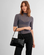Load image into Gallery viewer, Black Orin Twist Lock Suedette Small Shoulder Bag
