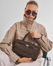 Load image into Gallery viewer, Bitter Chocolate Orin Top Handle Suedette Crossbody Bag