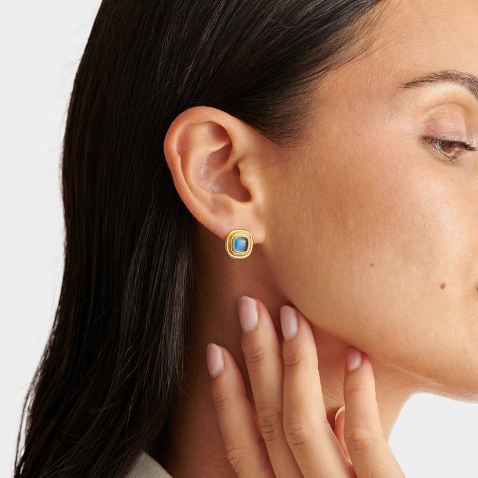 Sofia Azure Waterproof Gold Button Stud Earrings