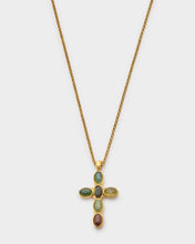 Load image into Gallery viewer, Stone Cross Waterproof Gold Necklace