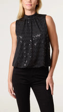 Load image into Gallery viewer, Black High Neck Lurex Puff Ball Blouse