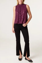 Load image into Gallery viewer, Wine High Neck Lurex Puff Ball Blouse