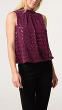 Load image into Gallery viewer, Wine High Neck Lurex Puff Ball Blouse