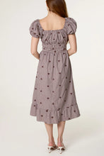 Load image into Gallery viewer, Brown Gingham Floral Milkmaid Dress