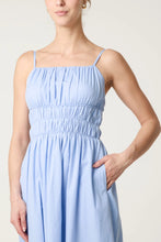 Load image into Gallery viewer, Blue Ruched Strappy Midi Dress