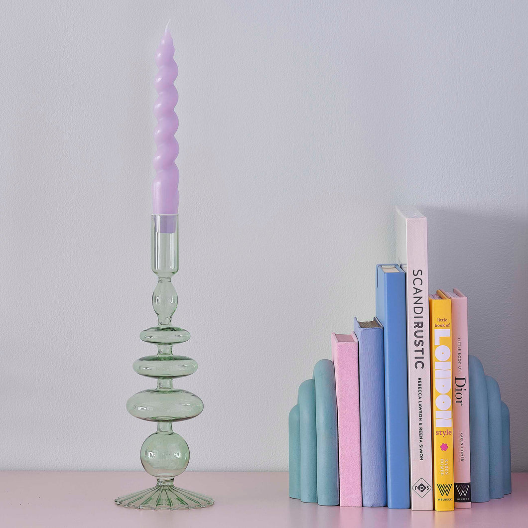 Green Glass Bubble Dinner Candle Holder