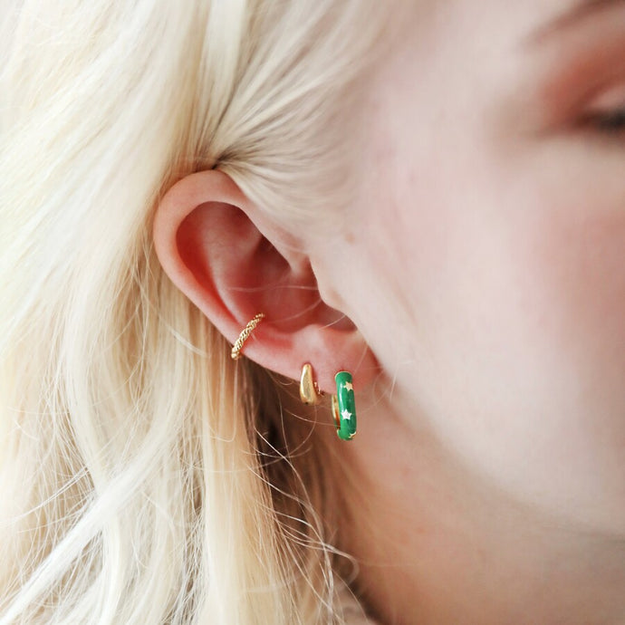 Starry Green Enamel Hoop Earrings