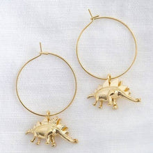 Load image into Gallery viewer, Gold Stegosaurus Dinosaur Hoop Earrings