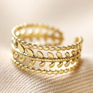 Adjustable Stainless Steel Grecian Leaf Ring in Gold