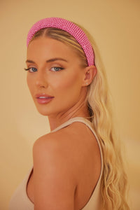 Solid Beaded Headband in Pink