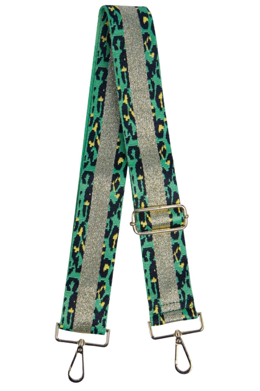 Green Animal Print Bag Strap With Glitter Stripe