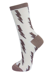Womens Bamboo Socks Leopard Print Ankle Socks Lightning Bolt