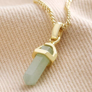 Green Aventurine Crystal Point Pendant Necklace in Gold