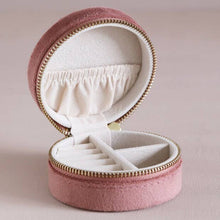 Load image into Gallery viewer, Rose Pink Velvet Round Travel Jewellery Case