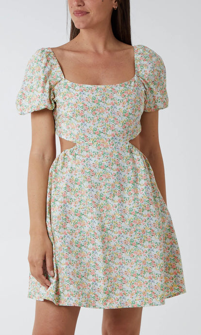 Open Back Pastel Floral Skater Dress
