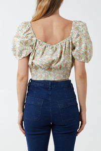 Floral Shirred Waist Milkmaid Crop Top