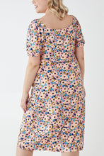 Load image into Gallery viewer, Curve Milkmaid Elasticated Neckline Flower Print Stretch Crepe Midi Dress