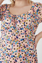 Load image into Gallery viewer, Curve Milkmaid Elasticated Neckline Flower Print Stretch Crepe Midi Dress
