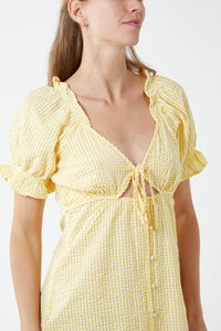 Yellow Gingham Milkmaid Cut Out Midi Dress