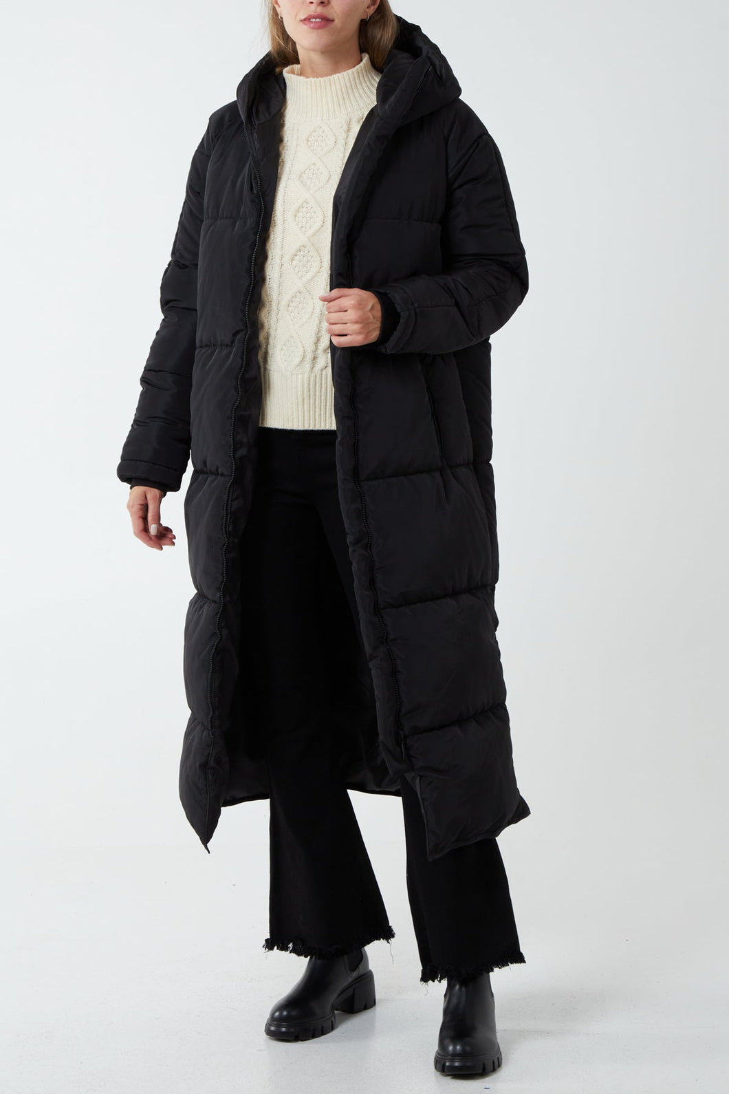 New Oversized Hooded Zip Puffer Coat