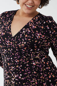 Curve Abstract Floral Buckle Front Wrap Dress