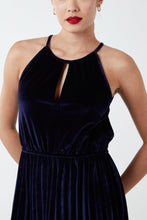 Load image into Gallery viewer, Pleated Navy Velvet Dress