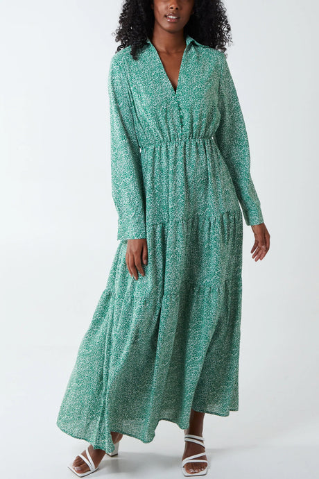 Floral Tiered Maxi Dress Green