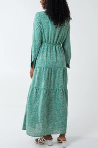 Floral Tiered Maxi Dress Green