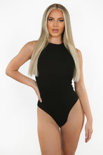 Load image into Gallery viewer, Black Round Neck Ribbed Bodysuit