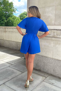 Alice Puff Sleeves Gold Buckle Playsuit Cobalt