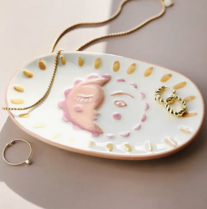 Sun & Moon Face Ceramic Trinket Dish