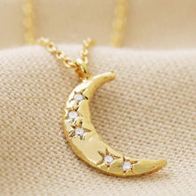 Load image into Gallery viewer, Crystal Crescent Moon Necklace in Gold